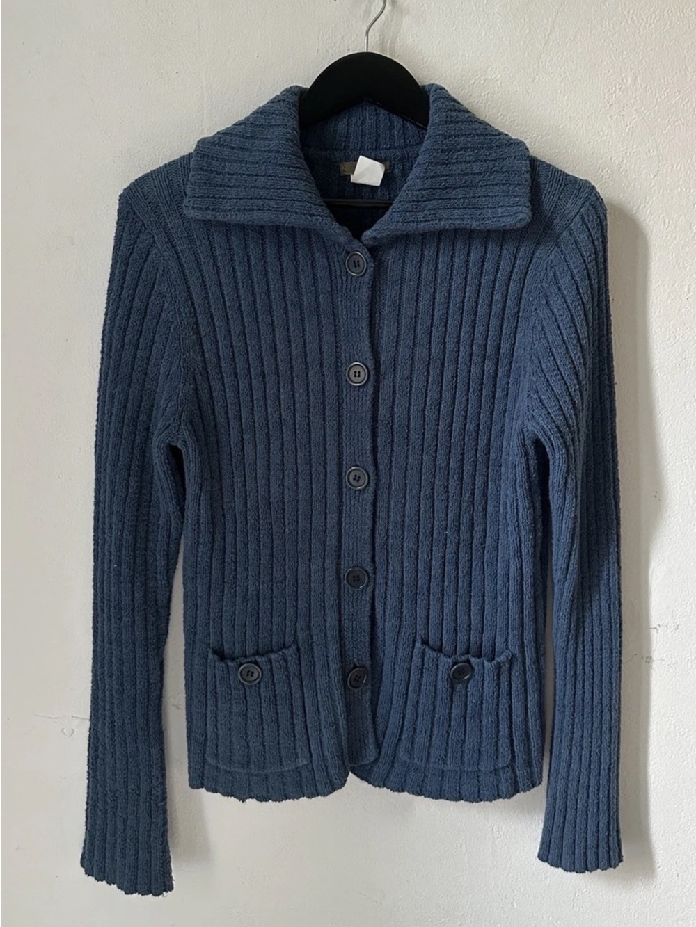J.Crew Women's Ribbed Knit Cardigan Sweater Blue Collared Button Front M